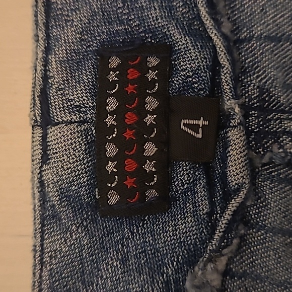 VTG Heart Moon Star Pinstriped Denim Front Slit Skirt - Picture 9 of 12